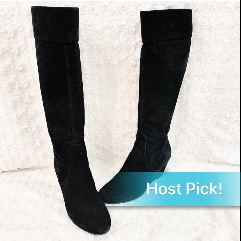 Aquatalia Tall Black Wedge Heel Boots
